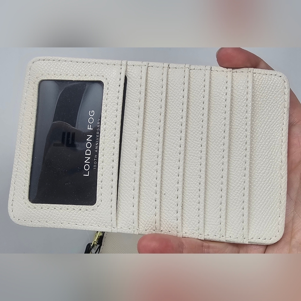 London Fog Sarina Wristlet Cream Caviar Embossed Zip-around Wallet Card Insert - Picture 6 of 12